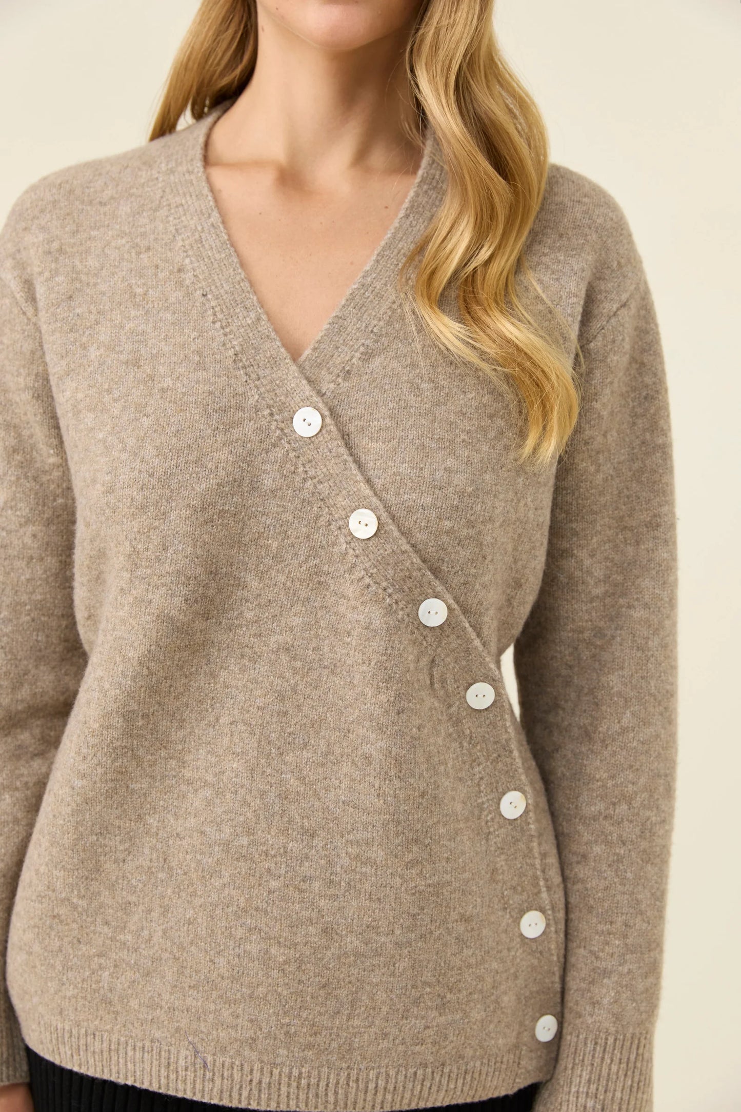 Miru Button Cardigan - Stone