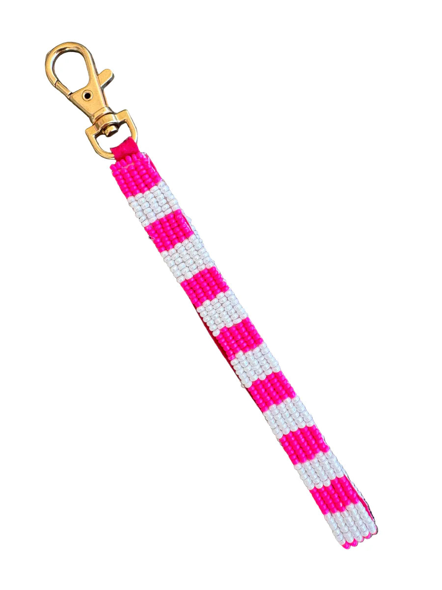 Stripey Beaded Keychain - Hot Pink