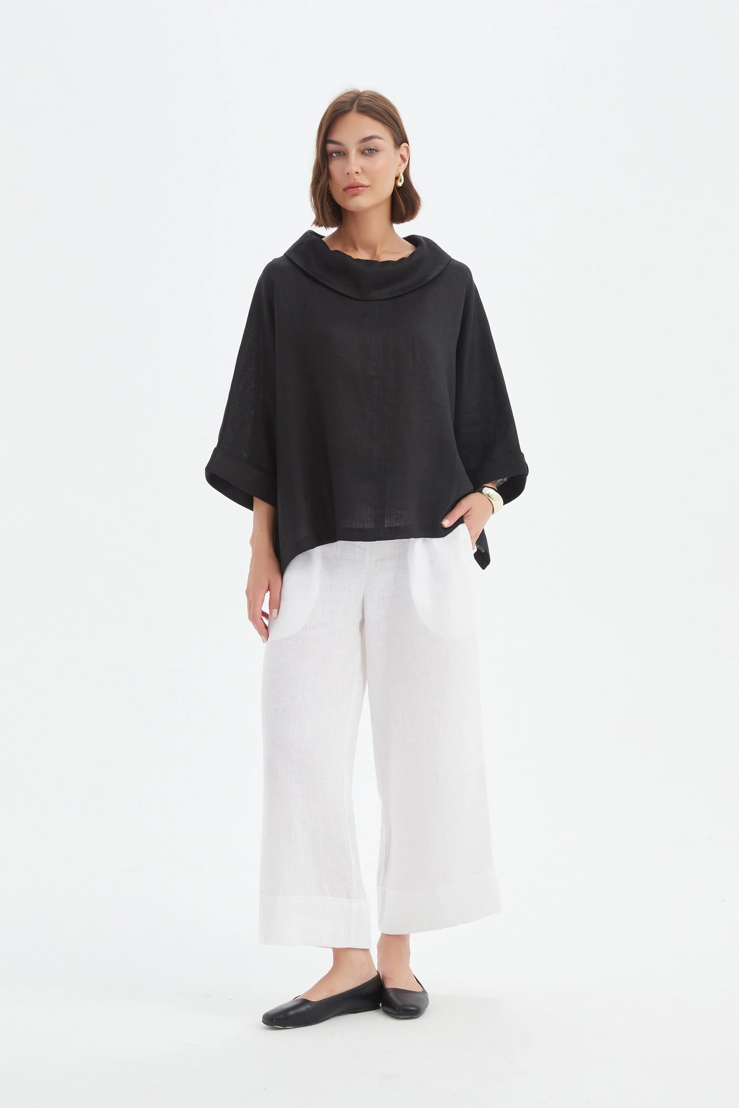 Funnel Neck Boxy Top - Black