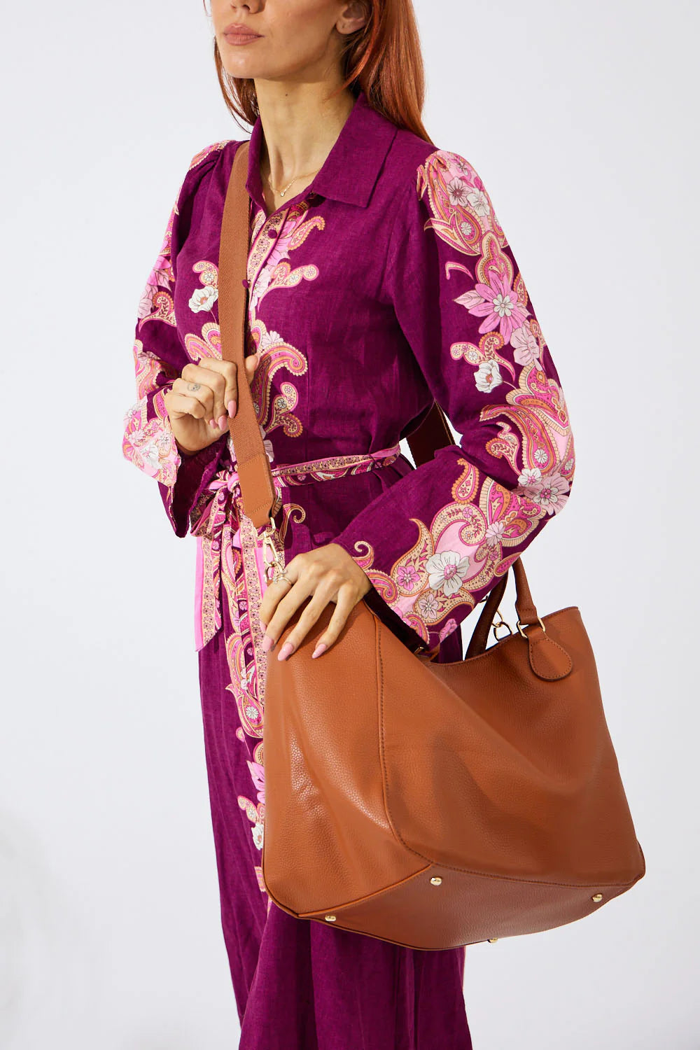 Vegan Leather Los Angeles Oversized Tote Bag - Tan