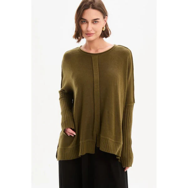 Boxy Rib Sleeve Knit - Khaki