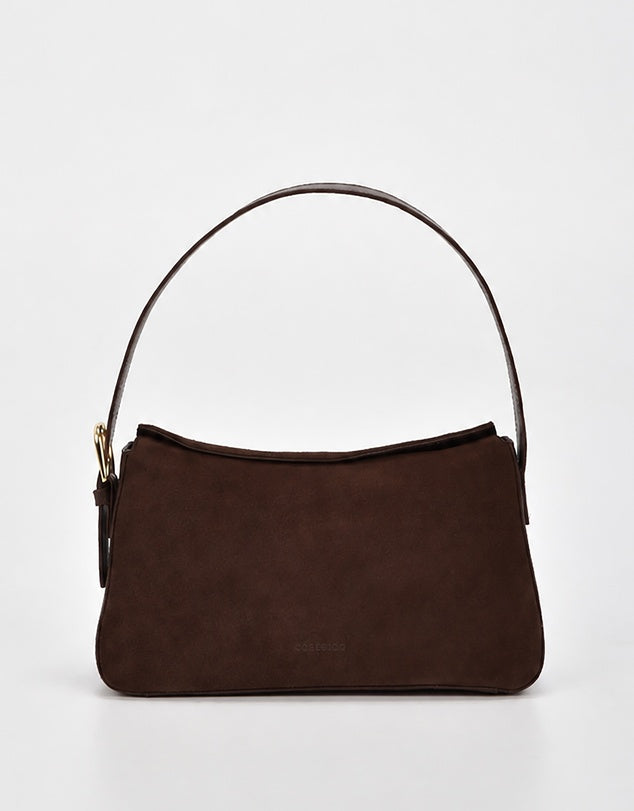 Portsea Suede & Leather Shoulder Bag - Chocolate