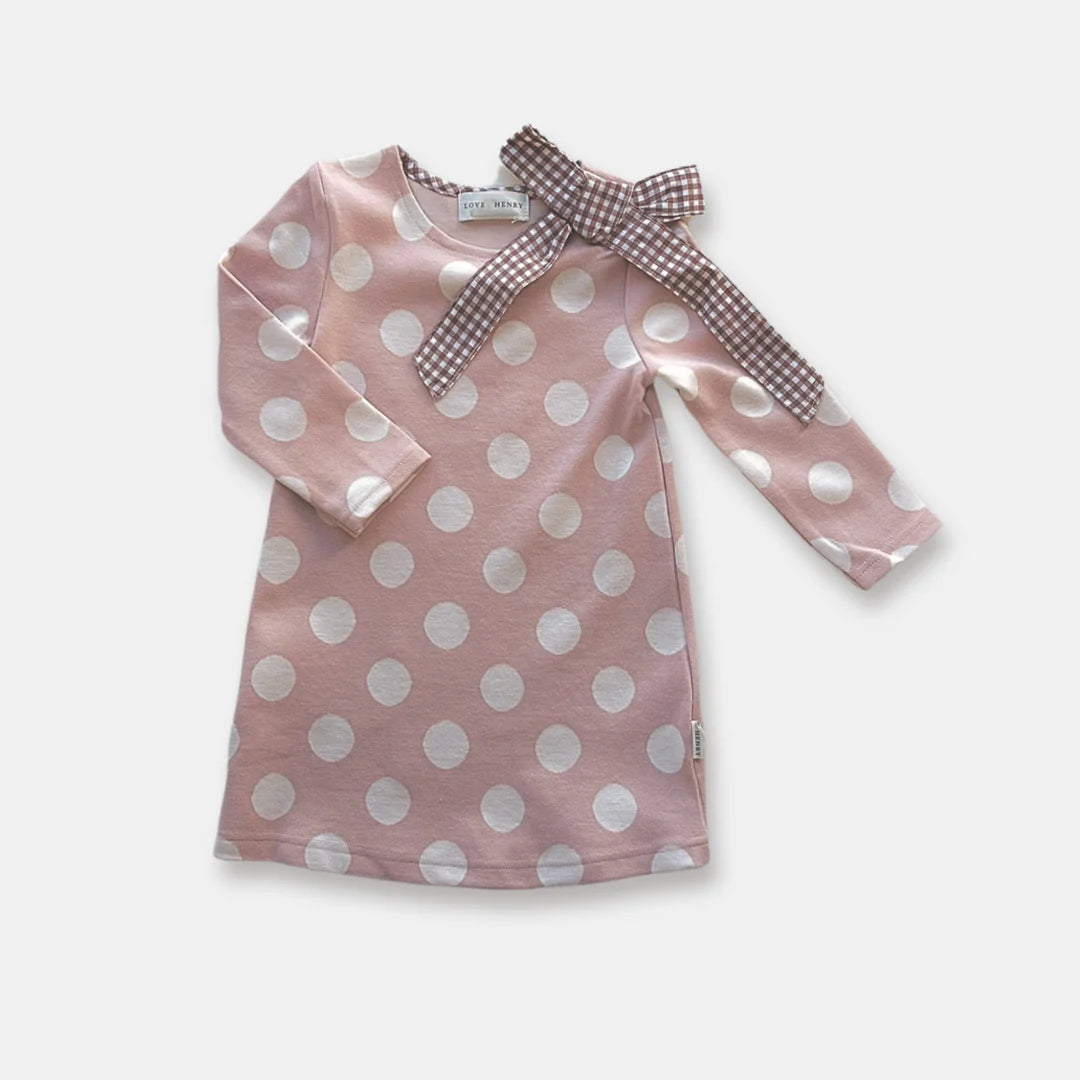 Girls Mary Dress - Pink & White Spot
