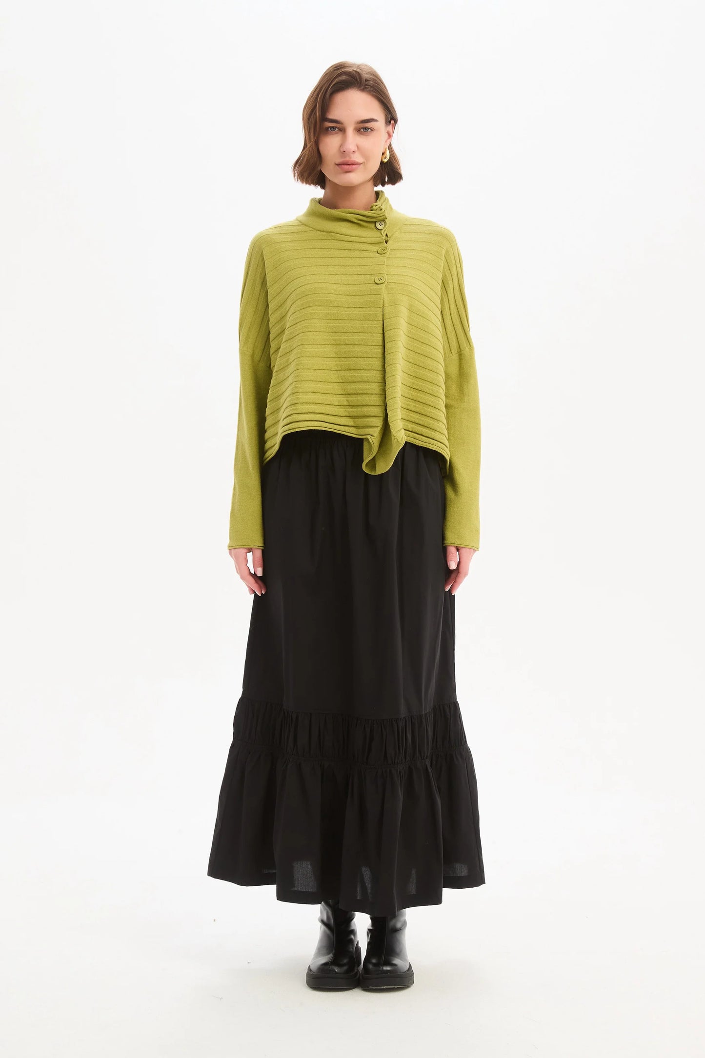 Cowl Neck  Button Knit - Deep Citrus
