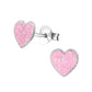 Silver Heart Stud Earrings - Epoxy Light Pink Glitter