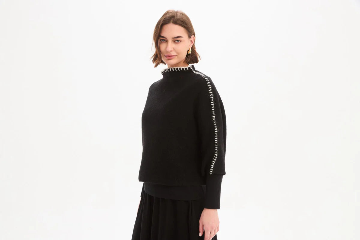 Contrast Stitch Detail Knit - Black