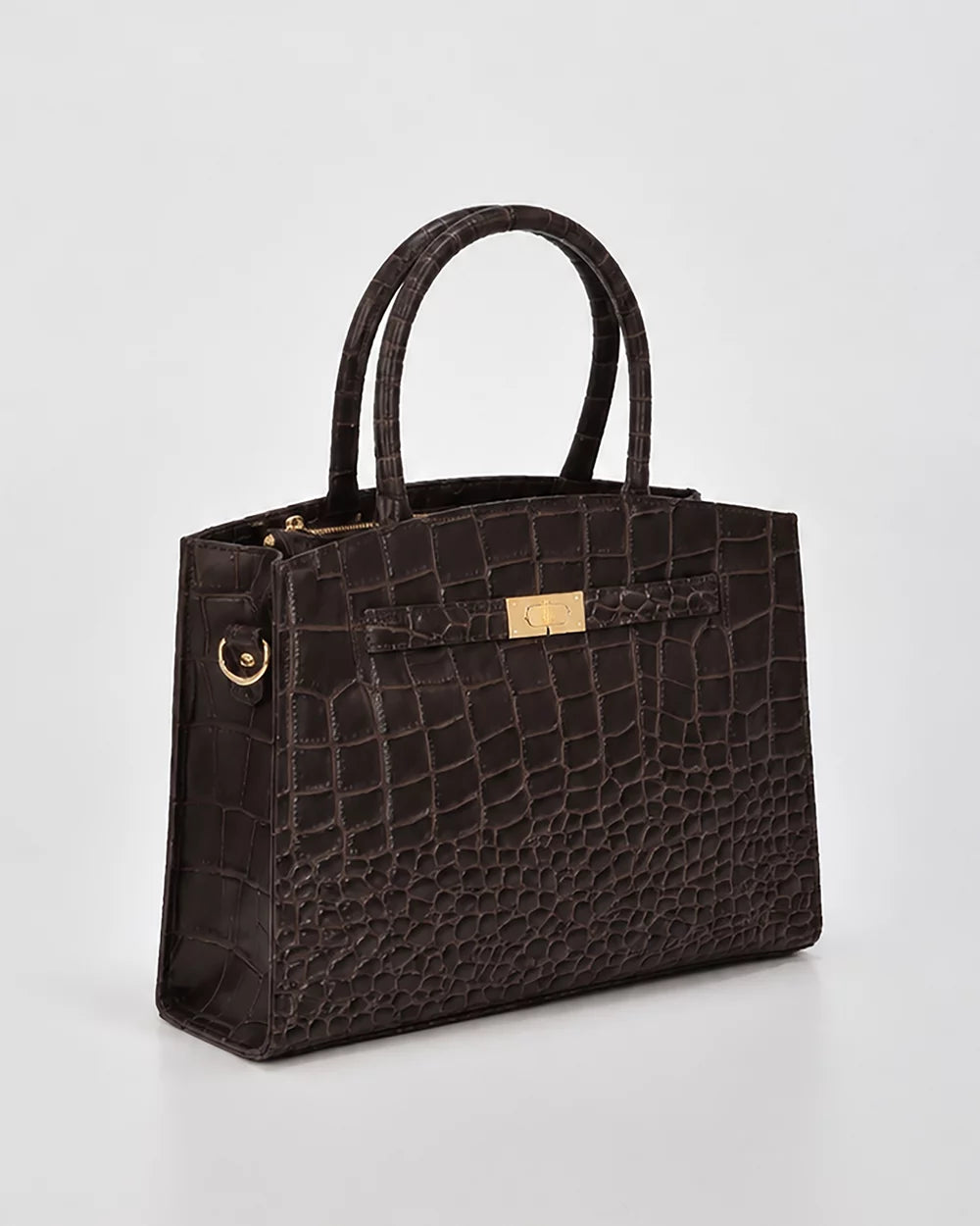 Arlie Croc Leather Tote Bag - Chocolate