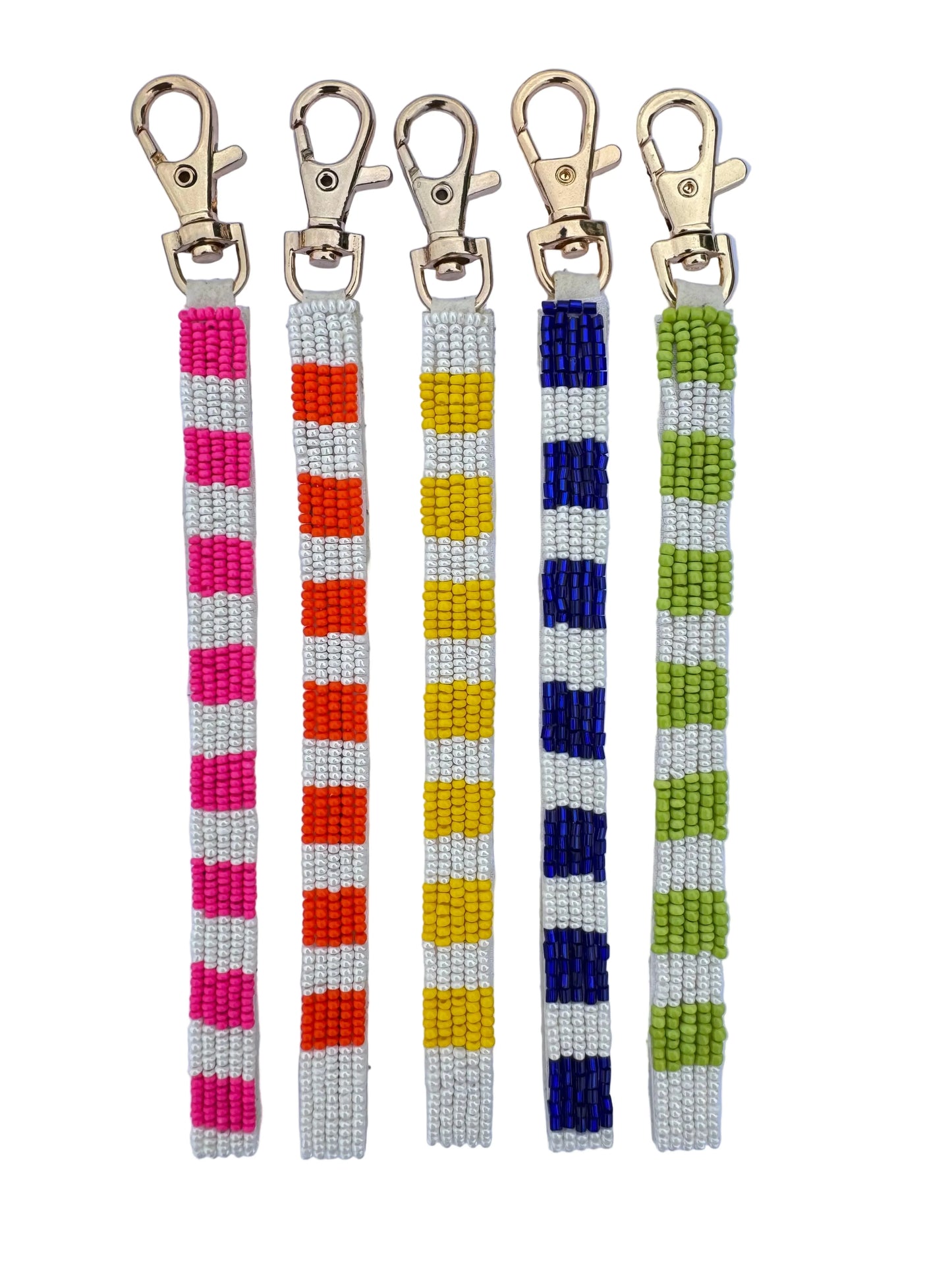 Stripey Beaded Keychain - Hot Pink