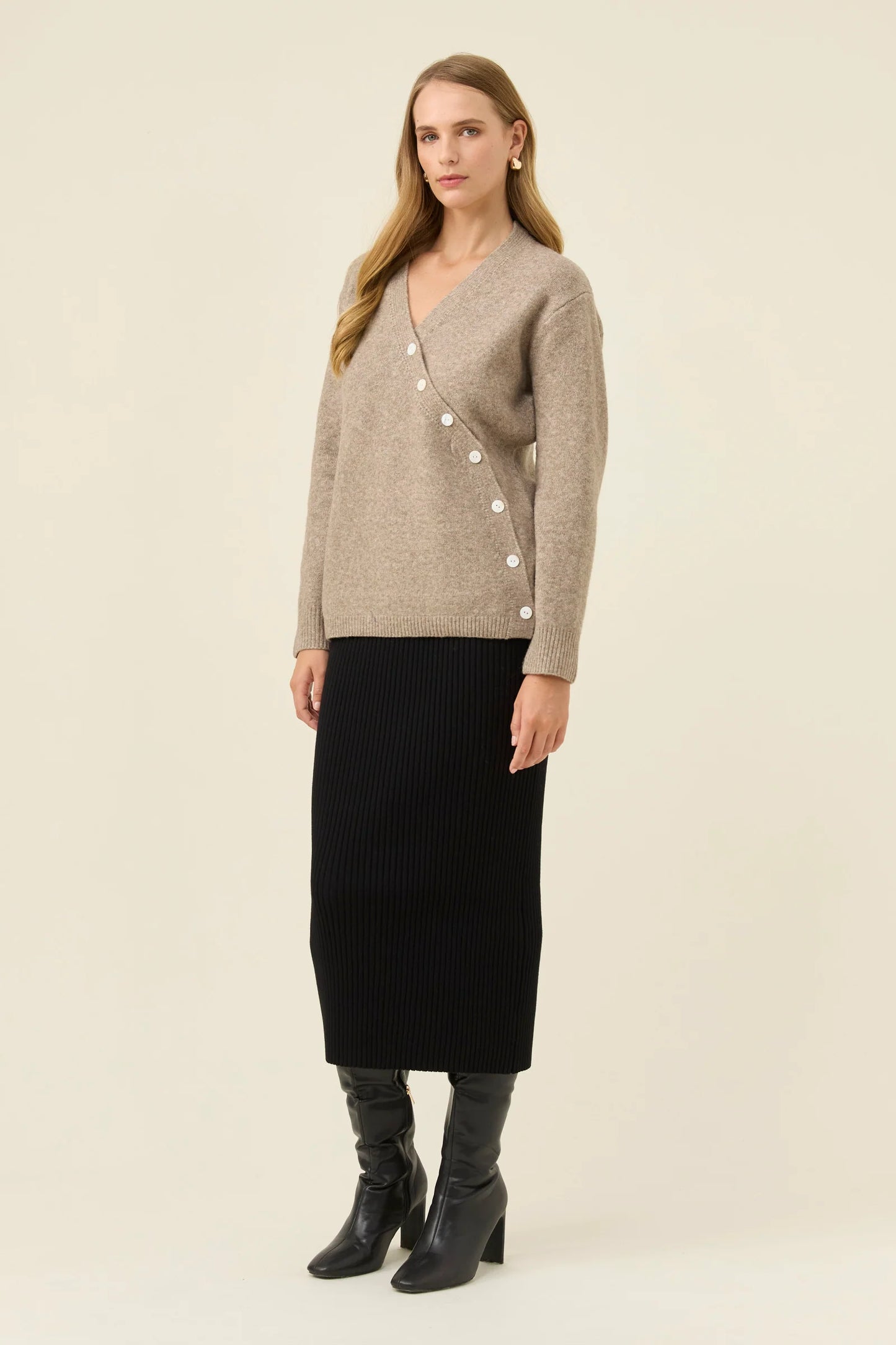 Miru Button Cardigan - Stone