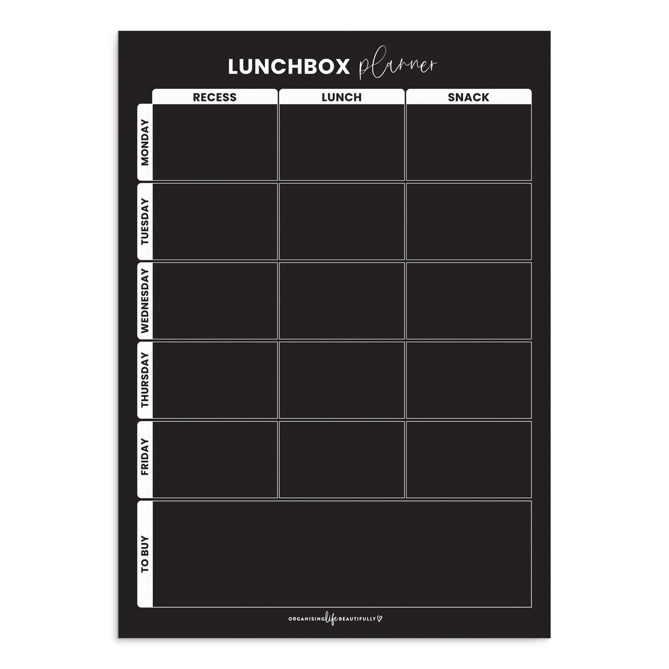 Lunchbox Planner Magnet  - Black