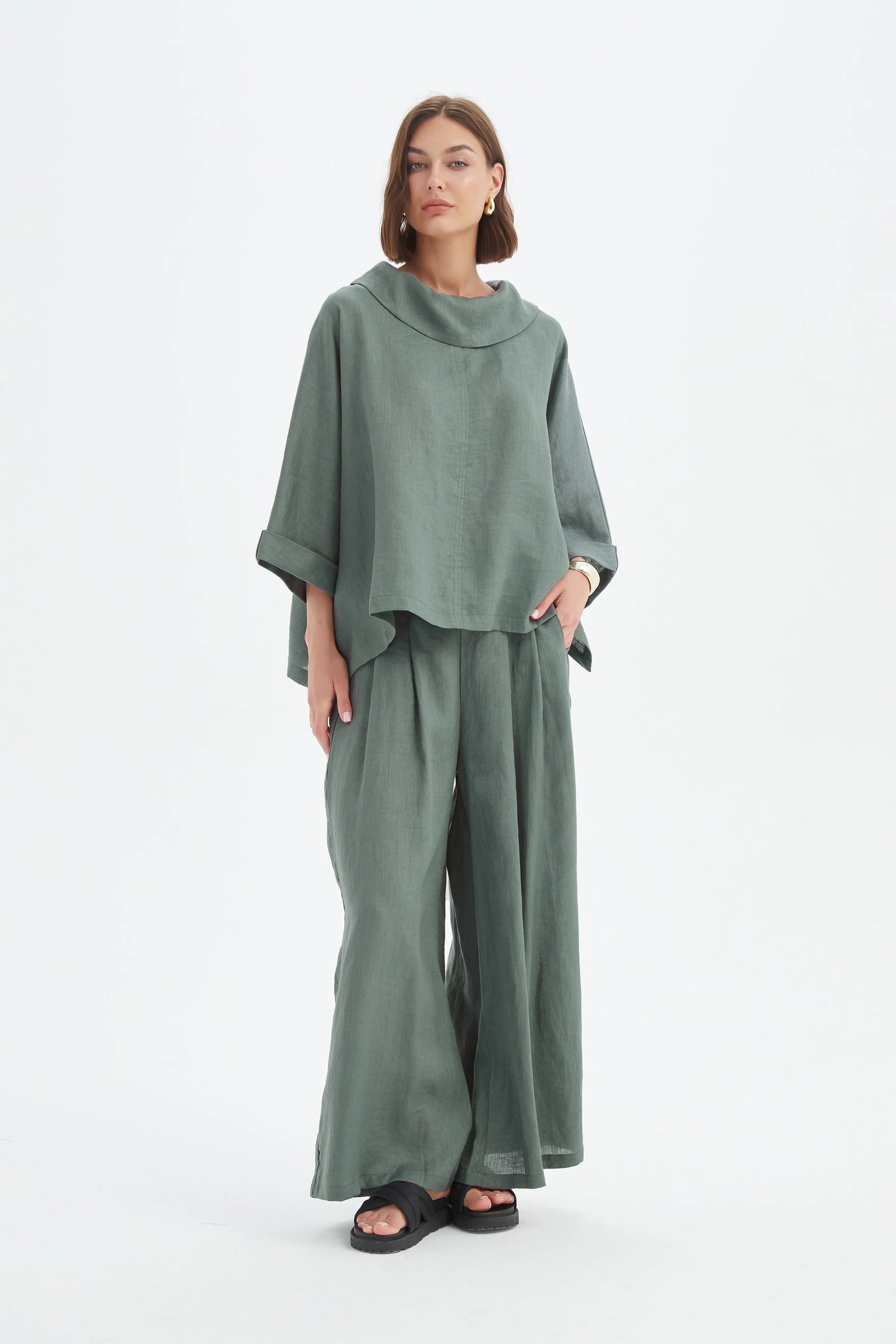 Funnel Neck Boxy Top - Petrol