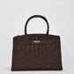 Arlie Croc Leather Tote Bag - Chocolate