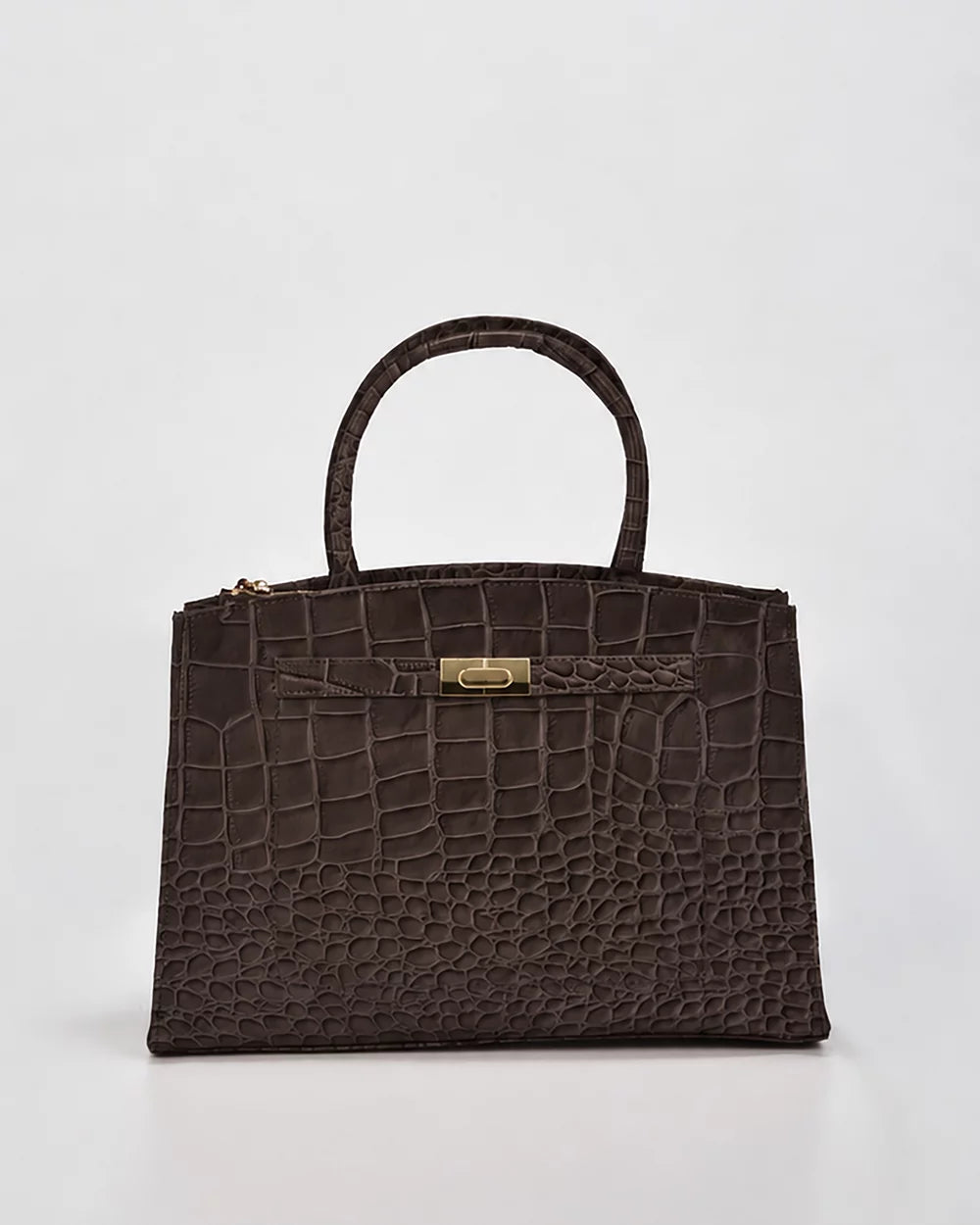 Arlie Croc Leather Tote Bag - Chocolate
