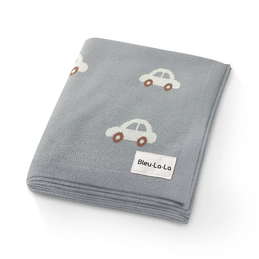 100% Cotton Blanket - Grey Cars
