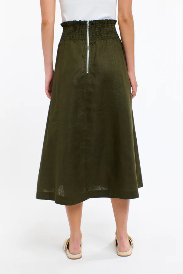 Dakota Linen Skirt Khaki