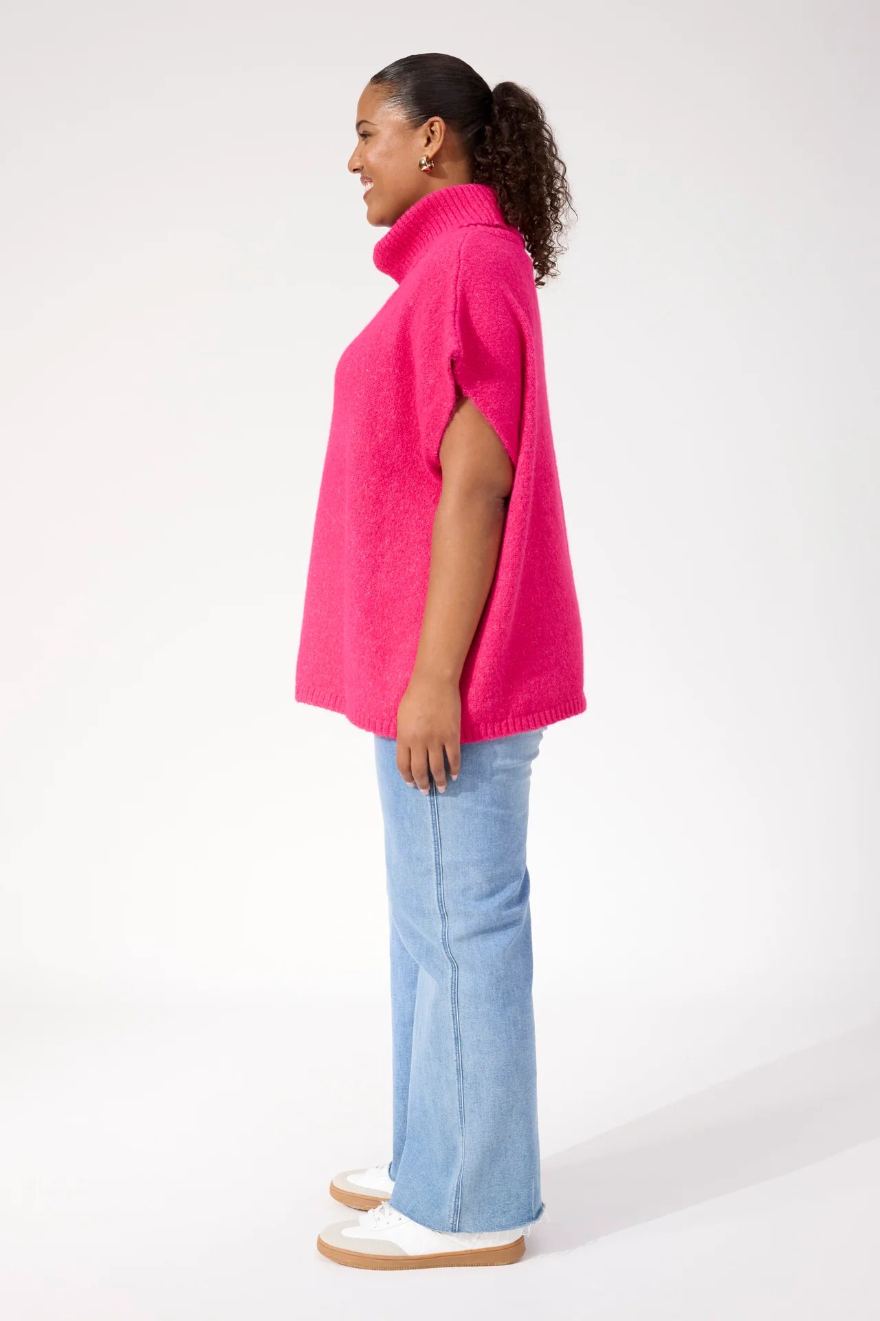 Valenza Knit Poncho - Hot Pink (One Size)