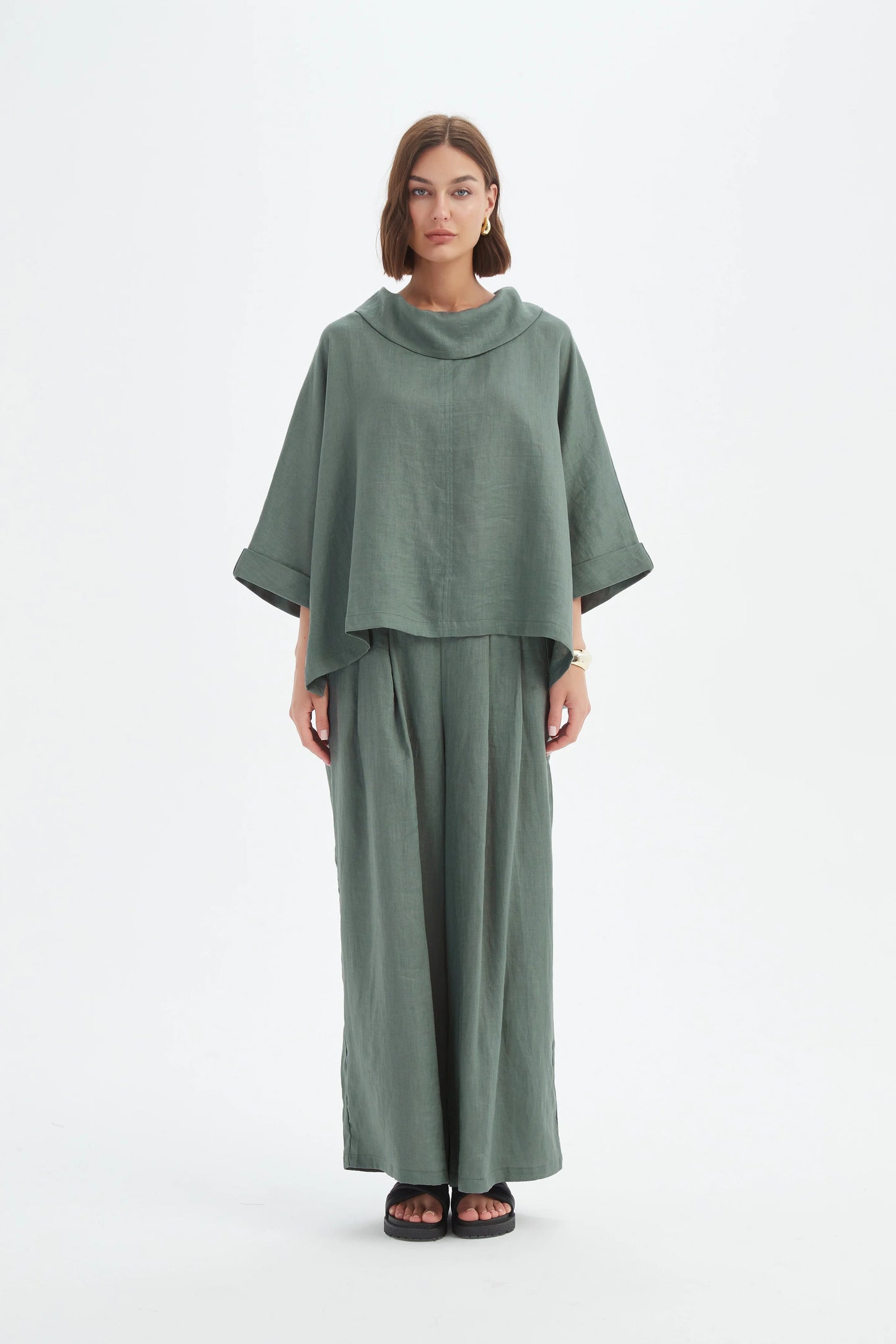 Funnel Neck Boxy Top - Petrol