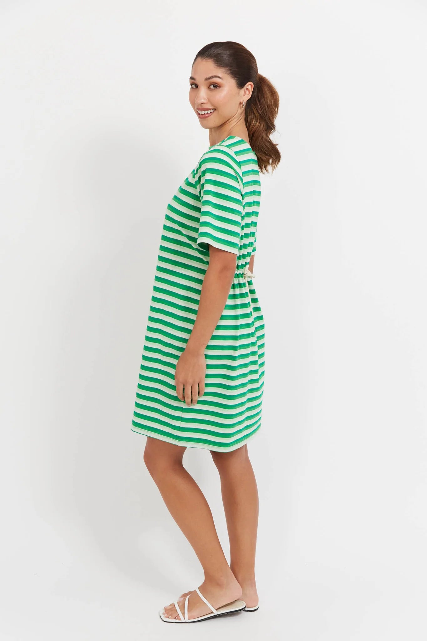 Limon Stripe Tee Dress - Green