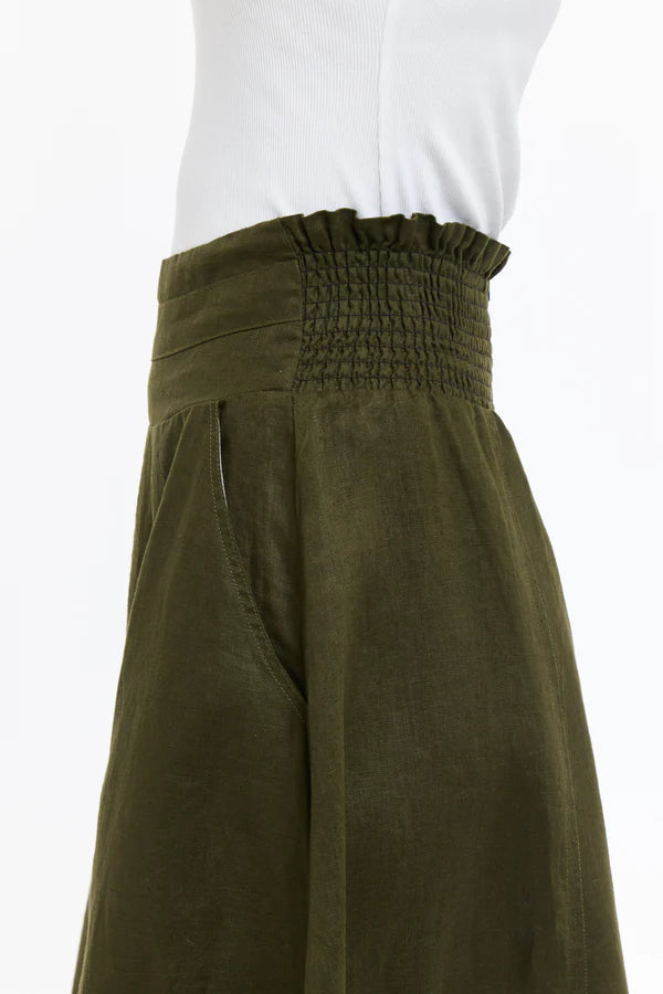 Dakota Linen Skirt Khaki
