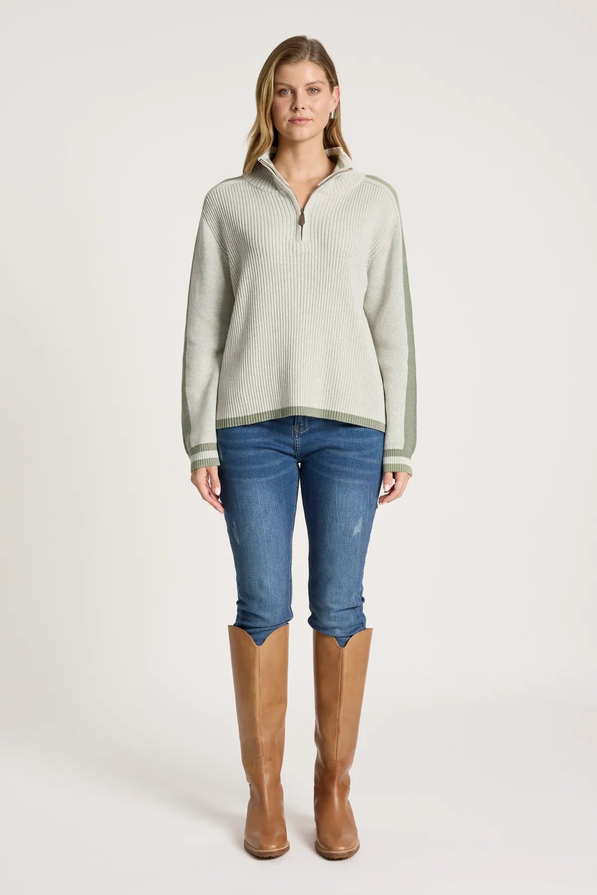 Liora Zip Jumper - Bisque/Sage