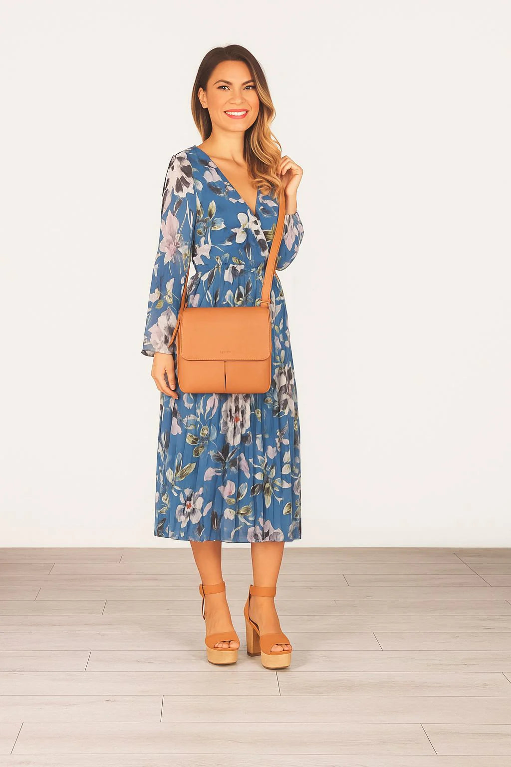 Ava Leather Flap over Crossbody Bag - Ocean