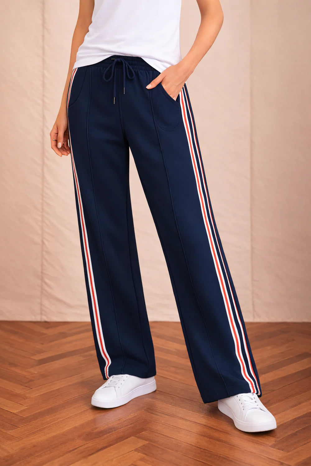 Elodie Wide leg/Side Stripe Pant - Navy