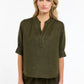 Bradley Linen Stitch Top - Khaki & White