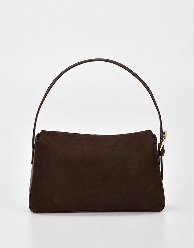 Portsea Suede & Leather Shoulder Bag - Chocolate