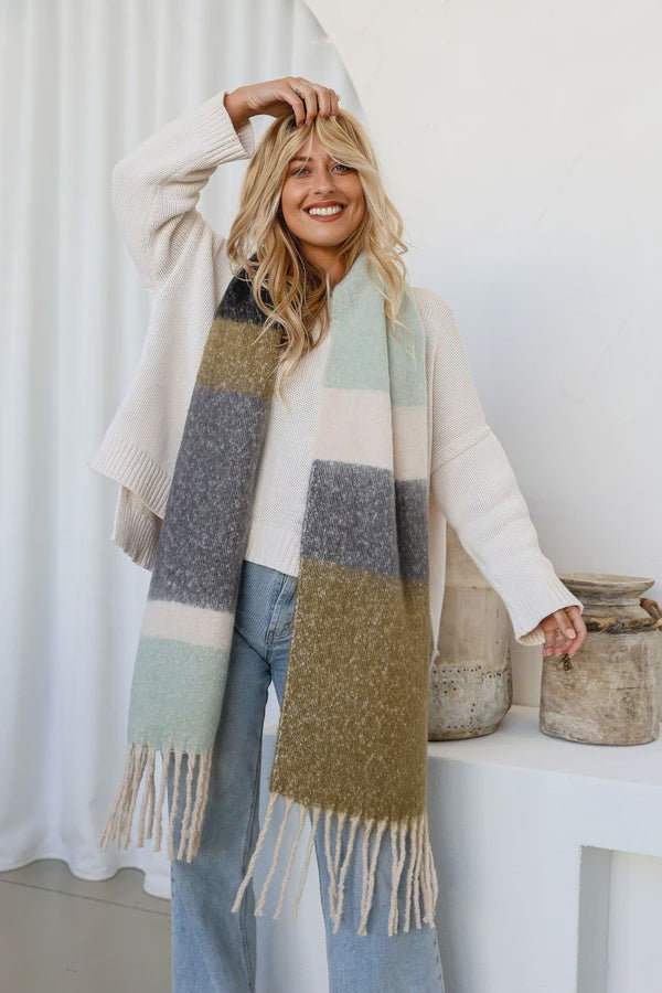 Amy Khaki Mint Scarf
