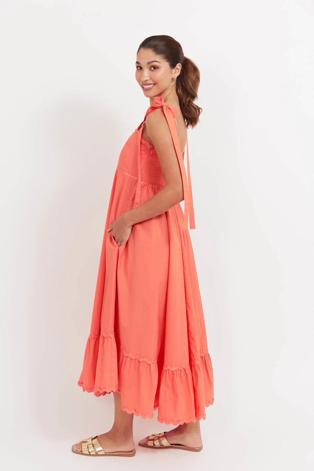 Brasilia Tie Maxi Dress - Coral
