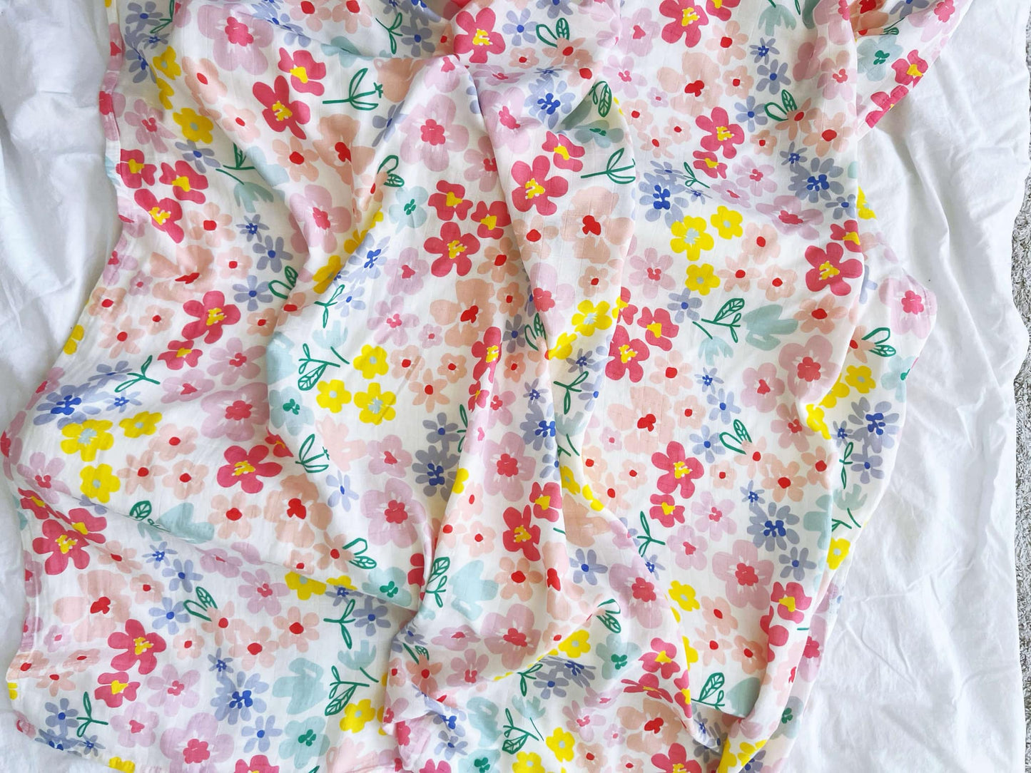 Multi Coloured Flower Muslin Wrap Swaddle