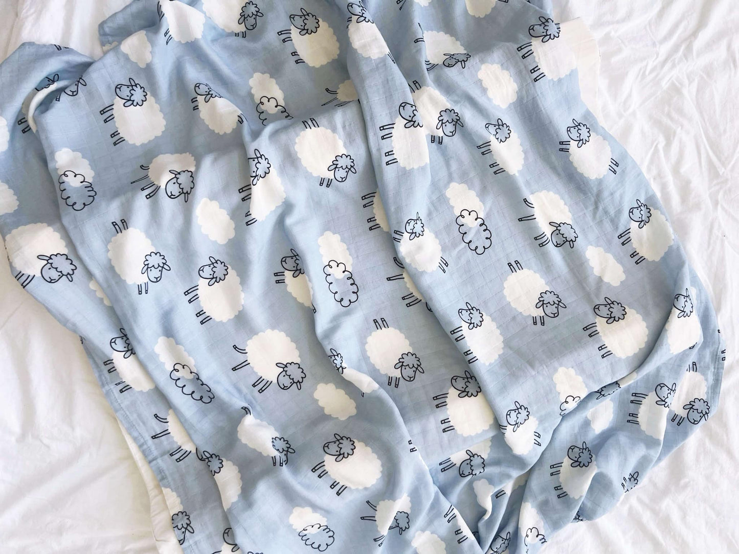 Sammy the Blue Sheep Muslin Wrap Swaddle