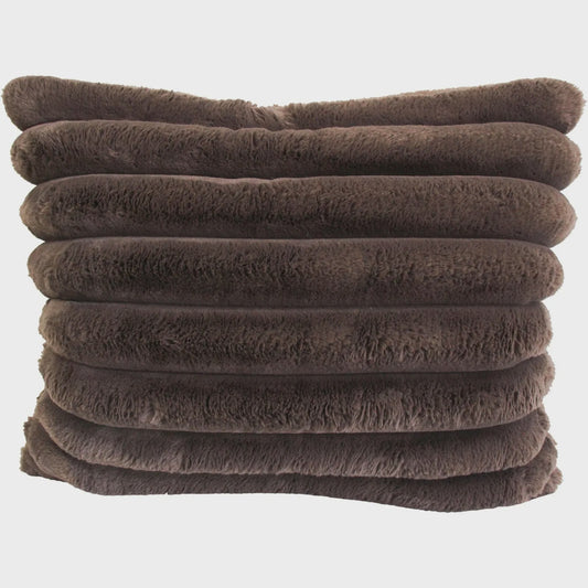 Puffer Faux Fur Double Sided Cushion Chocolate