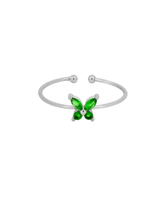 Silver Green Butterfly Ring