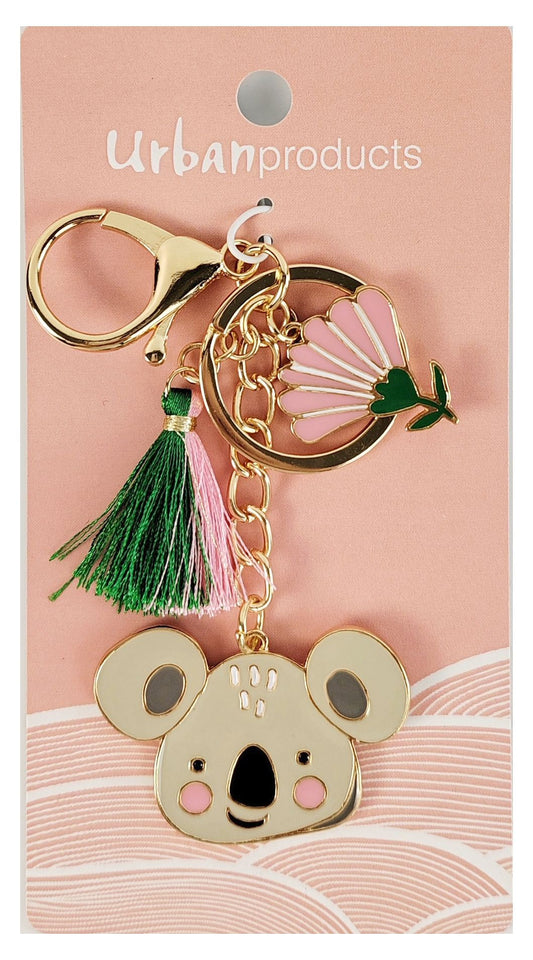 Koala with Tassel Keyring Grey & Pink