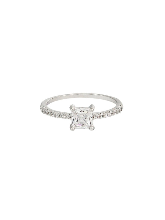Silver Square Crystal Ring