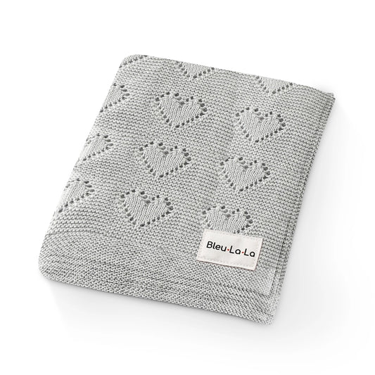 100% Cotton Baby Blanket - Heart Grey