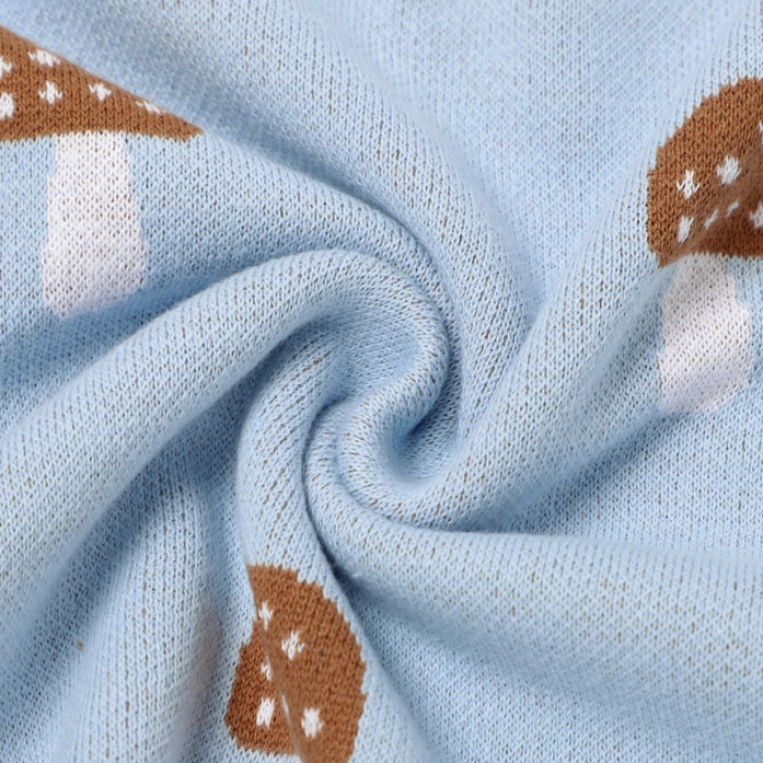 100% Cotton Baby Blanket - Mushroom Blue