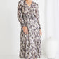 Charlie Lilac Garden Long Sleeve V Neck Tiered Maxi Dress