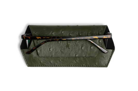 Fox & Leo Glasses Case Ostrich Print - Olive