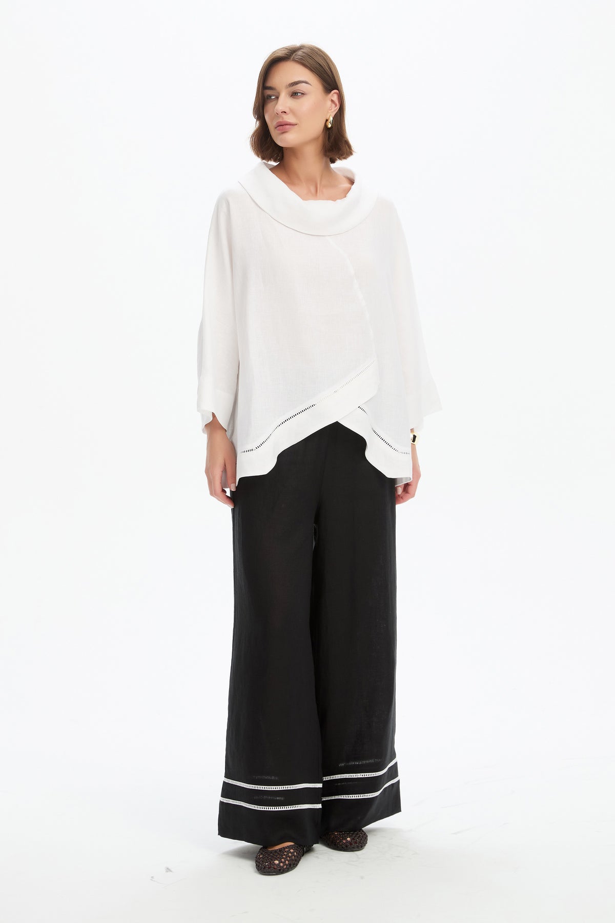Ladder Hem Cowl Neck Top