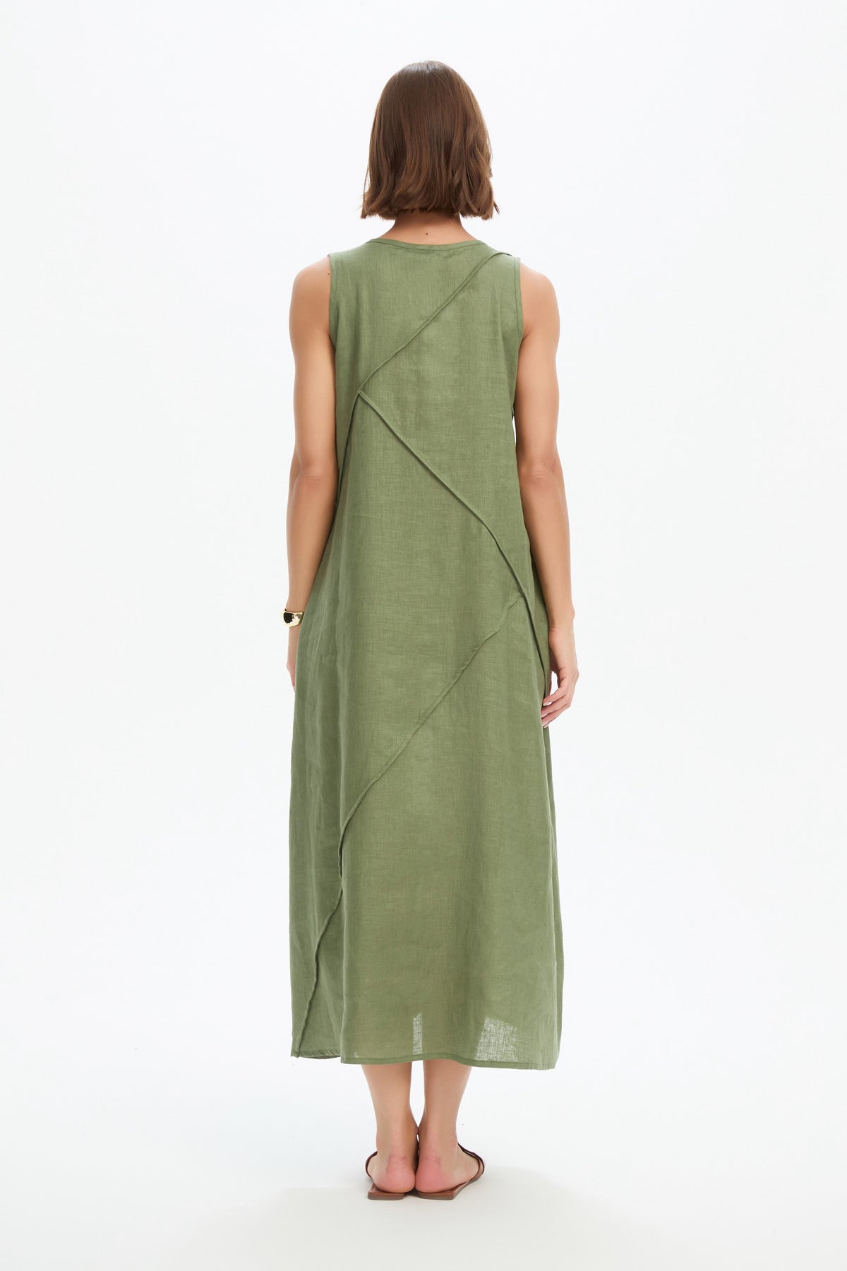 Reverse French Seam Maxi Dress - Olive Green