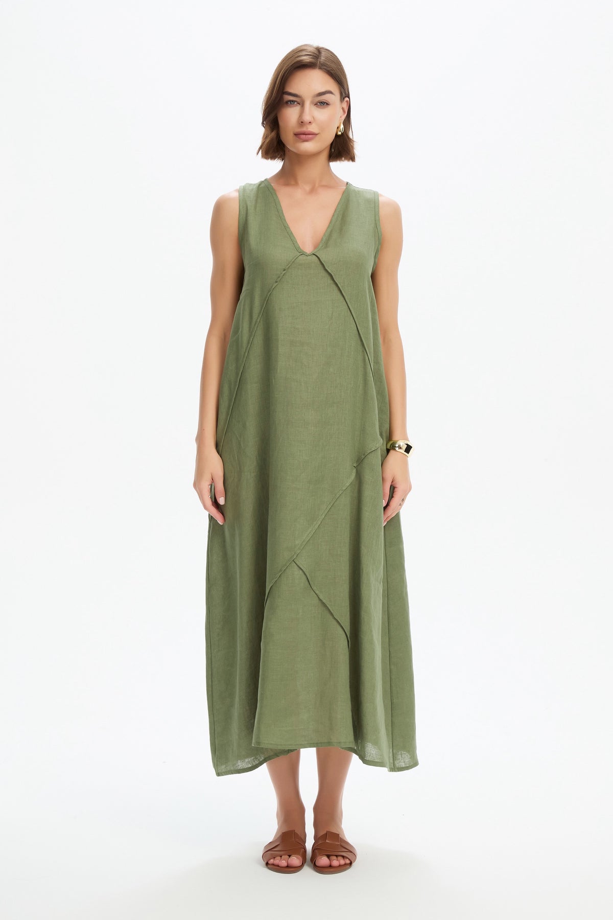 Reverse French Seam Maxi Dress - Olive Green