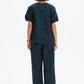 V Neck Bishop Sleeve Poplin Top Navy